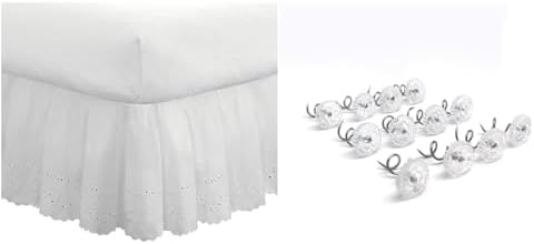 Fresh Ideas 14 Inch Ruffled Eyelet Queen Bed Skirt with 12 Pins