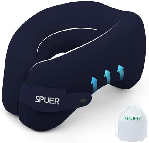 SPUER 2in1 Ergonomic Memory Foam Travel Neck Pillow