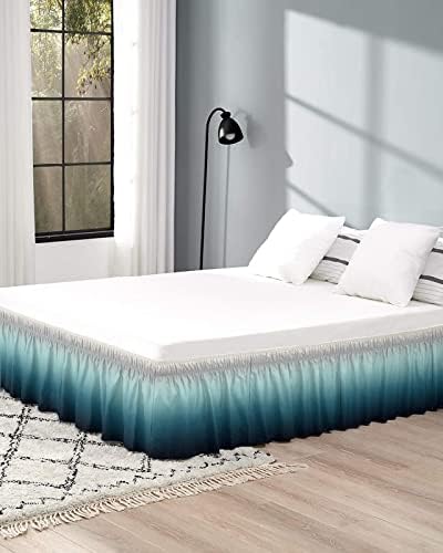 Gradient Turquoise Bed Skirt Queen Size 18 Inch Drop