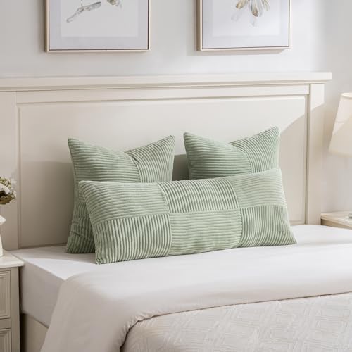 Fancy Homi Boho Long Lumbar Pillow Cover - Sage Green - Rustic Farmhouse Style