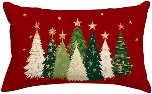 RABUSOFA Christmas Tree Pillow Covers 12x20 Inch Red