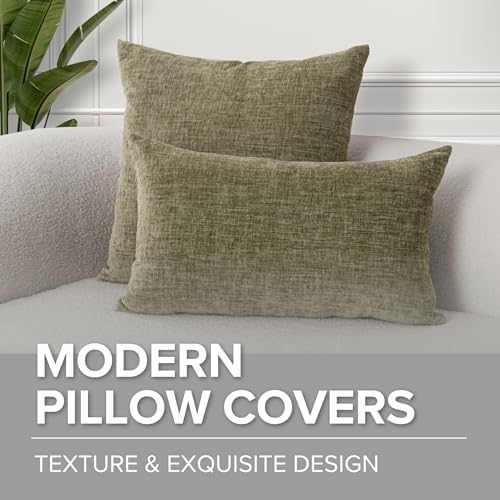 VOILYBIRD Texture Throw Pillow Covers 12x20 Inches Sage Green Pack of 2