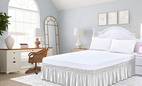 Elastic Ruffle Bed Skirt Easy Fit Twin Full White