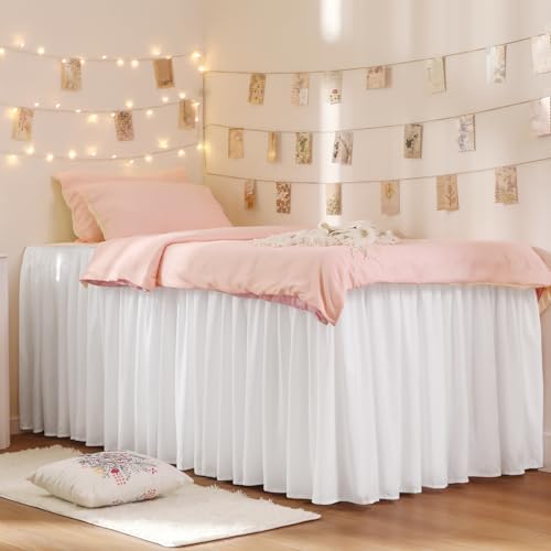 Stylish and Machine-Washable Dorm Bed Skirt Twin XL White Bed skirt