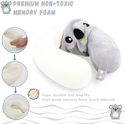 Kids Travel Pillow with Koala Eye Mask and Memory Foam Support