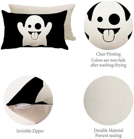 Two PiecesHalloween Pillow Covers 20x12inx Black with Funny Ghost Design