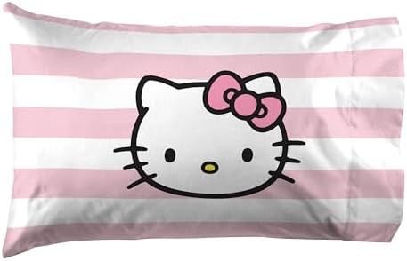 Hello Kitty Stripes Hearts Queen Size Sheet Set - Cozy and Fun