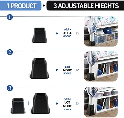 Adjustable Bed Risers - 358 inch stackable for under-bed storage