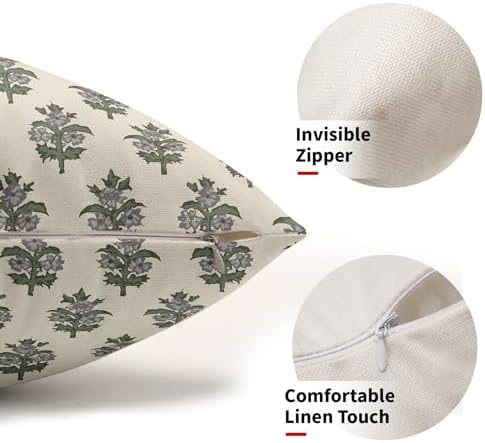 Sage Green Grey Floral Throw Pillow Covers 12x20 Set of 2