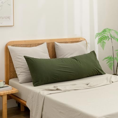 Soft Breathable Washed Cotton Pillowcase Olive Green