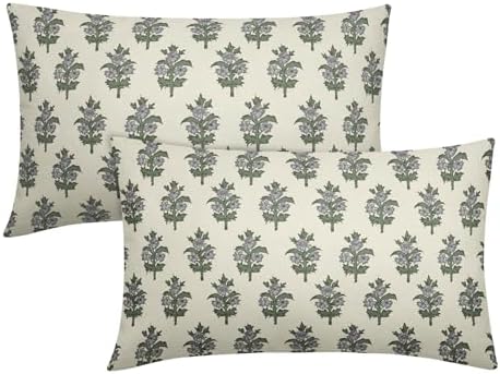 Sage Green Grey Floral Throw Pillow Covers 12x20 Set of 2