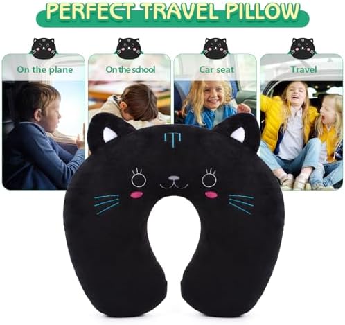 H HOMEWINS Travel Pillow for Kids - Black Cat Design