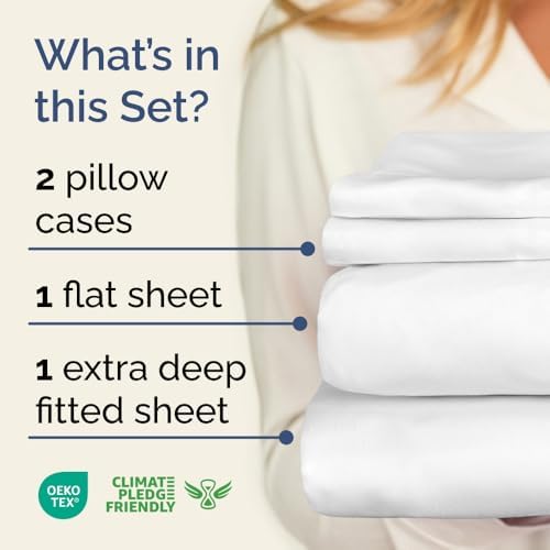 Extra Deep Pocket Queen Sheets - Breathable Cooling Bed Sheet Set - White