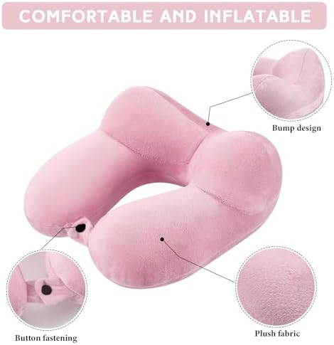 Perfect Inflatable Travel Pillow for Airplanes Dark Gray Light Pink