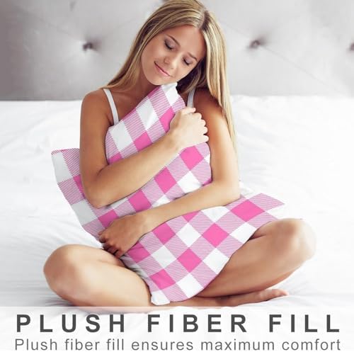 Chic Pink Preppy Buff Check Plaid 12x20in Modern Pillow Cover