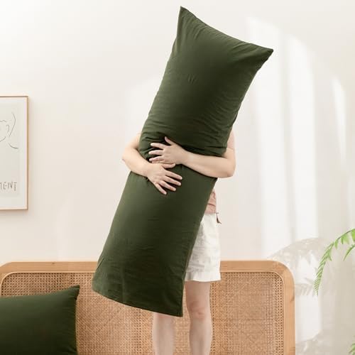 Soft Breathable Washed Cotton Pillowcase Olive Green