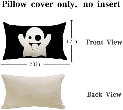 Two PiecesHalloween Pillow Covers 20x12inx Black with Funny Ghost Design