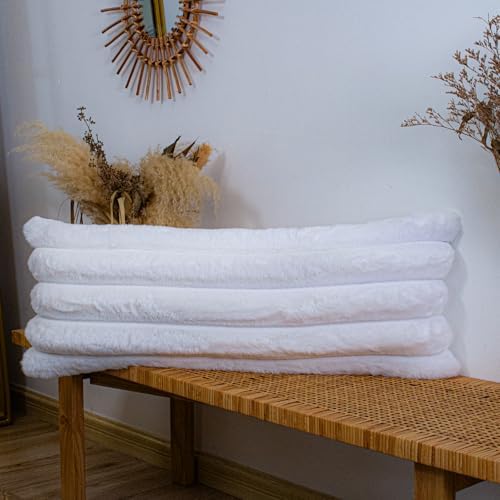 JoraLion Faux Fur Lumbar Pillow Cover Luxurious Soft 14x36 inch Snow White