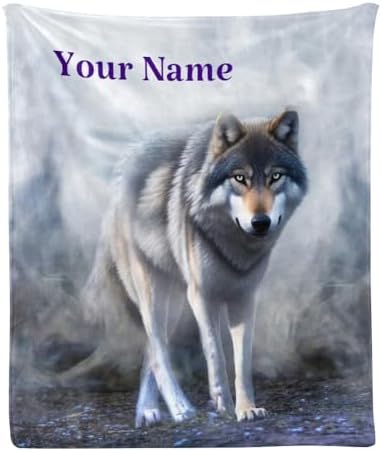 Custom Throw Blanket with Name Personalized Wolf Fleece Throw for Home