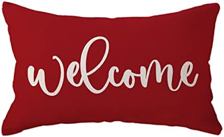 Welcome Lumbar Pillow Cover Red Sale