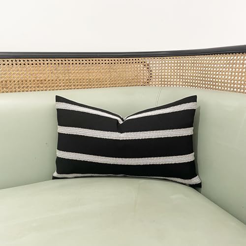 Slow Cow Rectangular Throw Pillow Cover 12x20 Black and Off White
