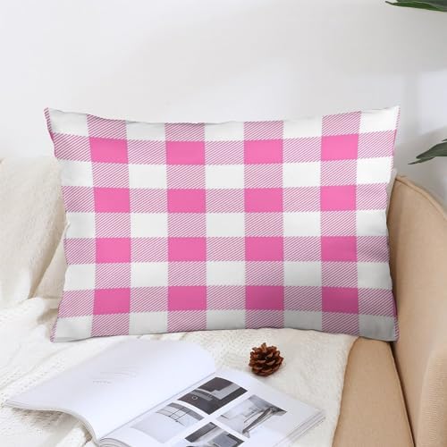 Chic Pink Preppy Buff Check Plaid 12x20in Modern Pillow Cover