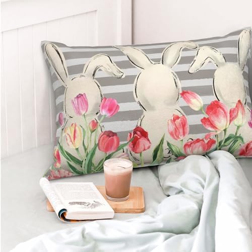 Easter Lumbar Pillow Cover 12x20 Inches Colorful Flowers