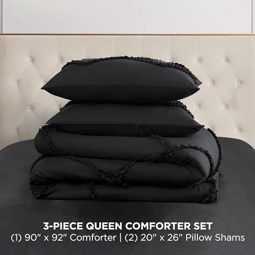 Juicy Couture Diamond Ruffle Comforter Set - 3-Piece Black