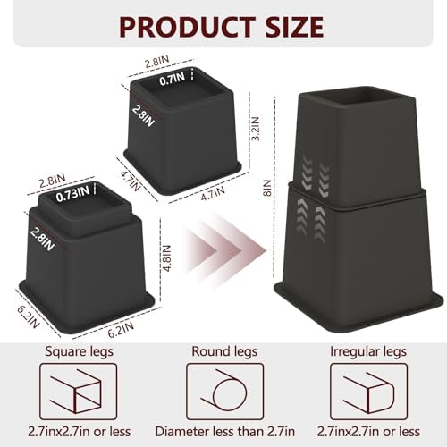 Demiwise Adjustable Bed Risers - Elevation Options for Beds couches tables chairs
