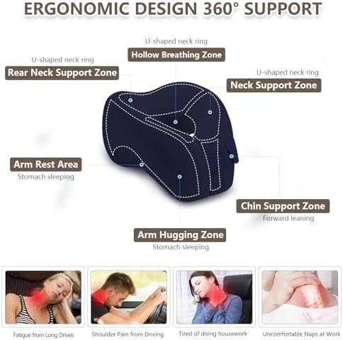 SPUER 2in1 Ergonomic Memory Foam Travel Neck Pillow