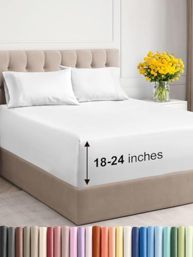Extra Deep Pocket Queen Sheets - Breathable Cooling Bed Sheet Set - White