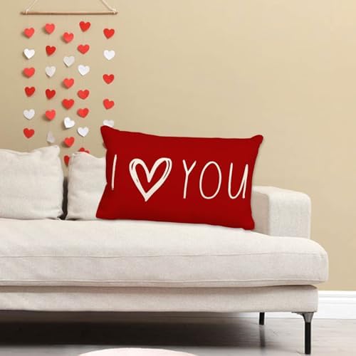 Valentines Day Red Heart 12x20 Inch Decorative Pillow Case