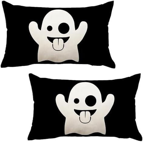 Two PiecesHalloween Pillow Covers 20x12inx Black with Funny Ghost Design