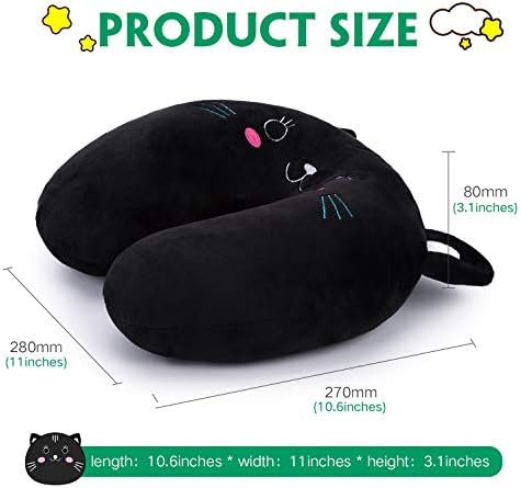 H HOMEWINS Travel Pillow for Kids - Black Cat Design