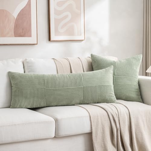 Fancy Homi Boho Long Lumbar Pillow Cover - Sage Green - Rustic Farmhouse Style