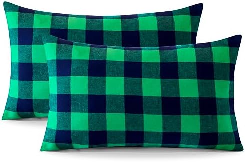 Elegant Christmas Plaid Throw Pillow Covers 12x20 inches with 2 pieces Green Black