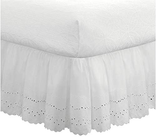 Fresh Ideas 14 Inch Ruffled Eyelet Queen Bed Skirt with 12 Pins
