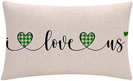 Happy Valentines Day Lumbar Pillow Cover I Love Us Green
