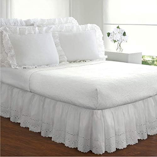 Fresh Ideas 14 Inch Ruffled Eyelet Queen Bed Skirt with 12 Pins