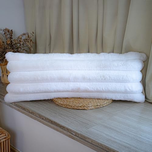 JoraLion Faux Fur Lumbar Pillow Cover Luxurious Soft 14x36 inch Snow White