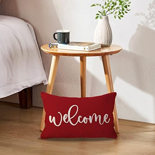 Welcome Lumbar Pillow Cover Red Sale