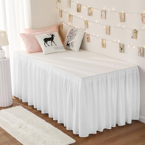 Stylish and Machine-Washable Dorm Bed Skirt Twin XL White Bed skirt