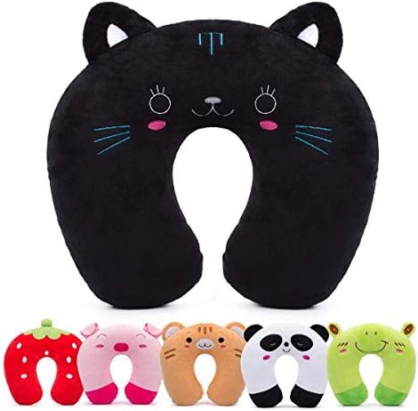 H HOMEWINS Travel Pillow for Kids - Black Cat Design