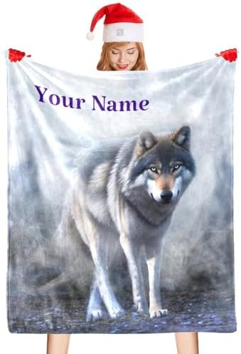 Custom Throw Blanket with Name Personalized Wolf Fleece Throw for Home