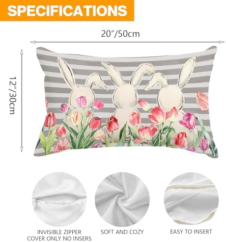 Easter Lumbar Pillow Cover 12x20 Inches Colorful Flowers