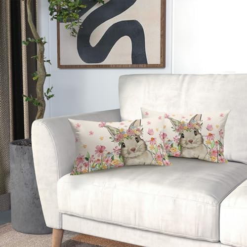 Bunny Rabbit Easter Pillow Covers 12x20 inches 2 Set