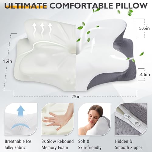 Avocahom Cervical Neck Pillow for Neck and Shoulder Pain Relief Grey