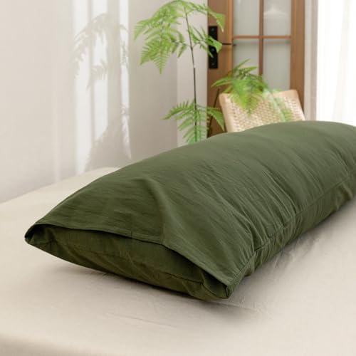 Soft Breathable Washed Cotton Pillowcase Olive Green