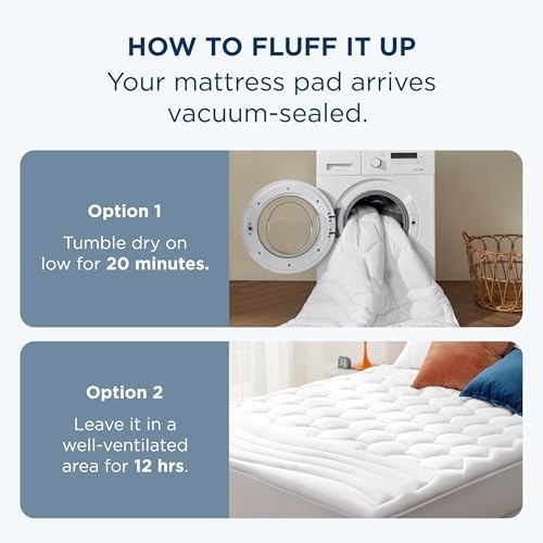 Bedsure Queen Mattress Pad - Quilted Noiseless Machine Washable Protector
