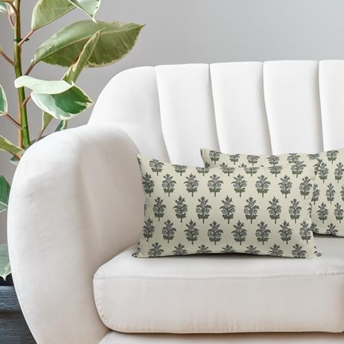 Sage Green Grey Floral Throw Pillow Covers 12x20 Set of 2